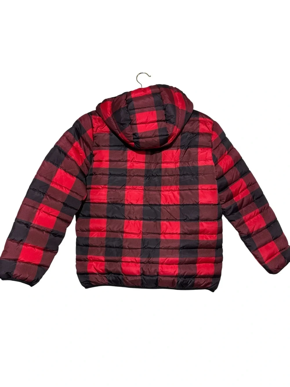 Childrens Place NWT Boys Puffer Coat Size 16 Black Red Buffalo Check Winter